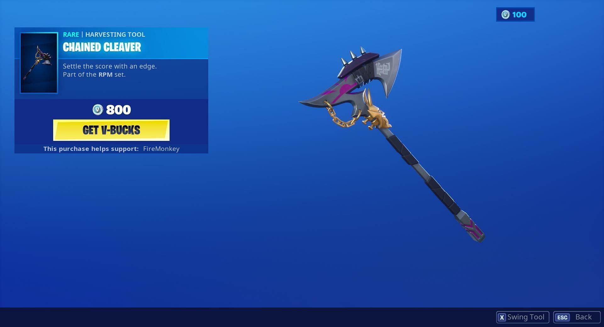 Rare Chained Cleaver Pickaxe in Fortnite (Image via iFireMonkey/Twitter)
