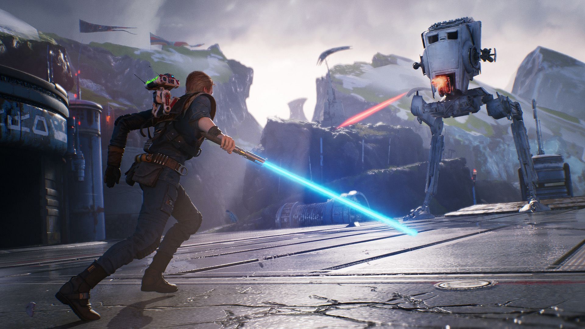 Cal takes on an AT-ST in Jedi: Fallen Order (Image via EA)