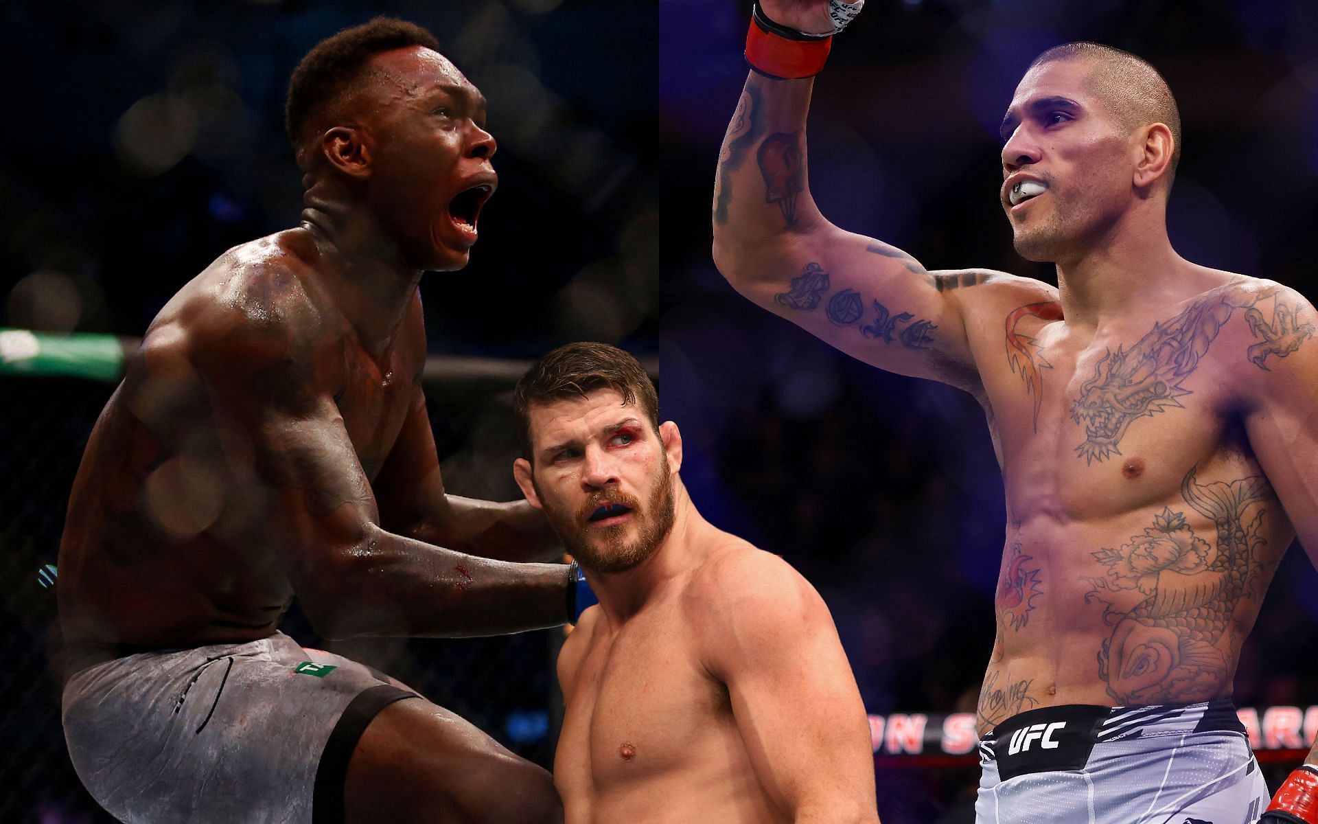 Israel Adesanya (left), Michael Bisping (center), Alex Pereira (right) (Images via Getty)