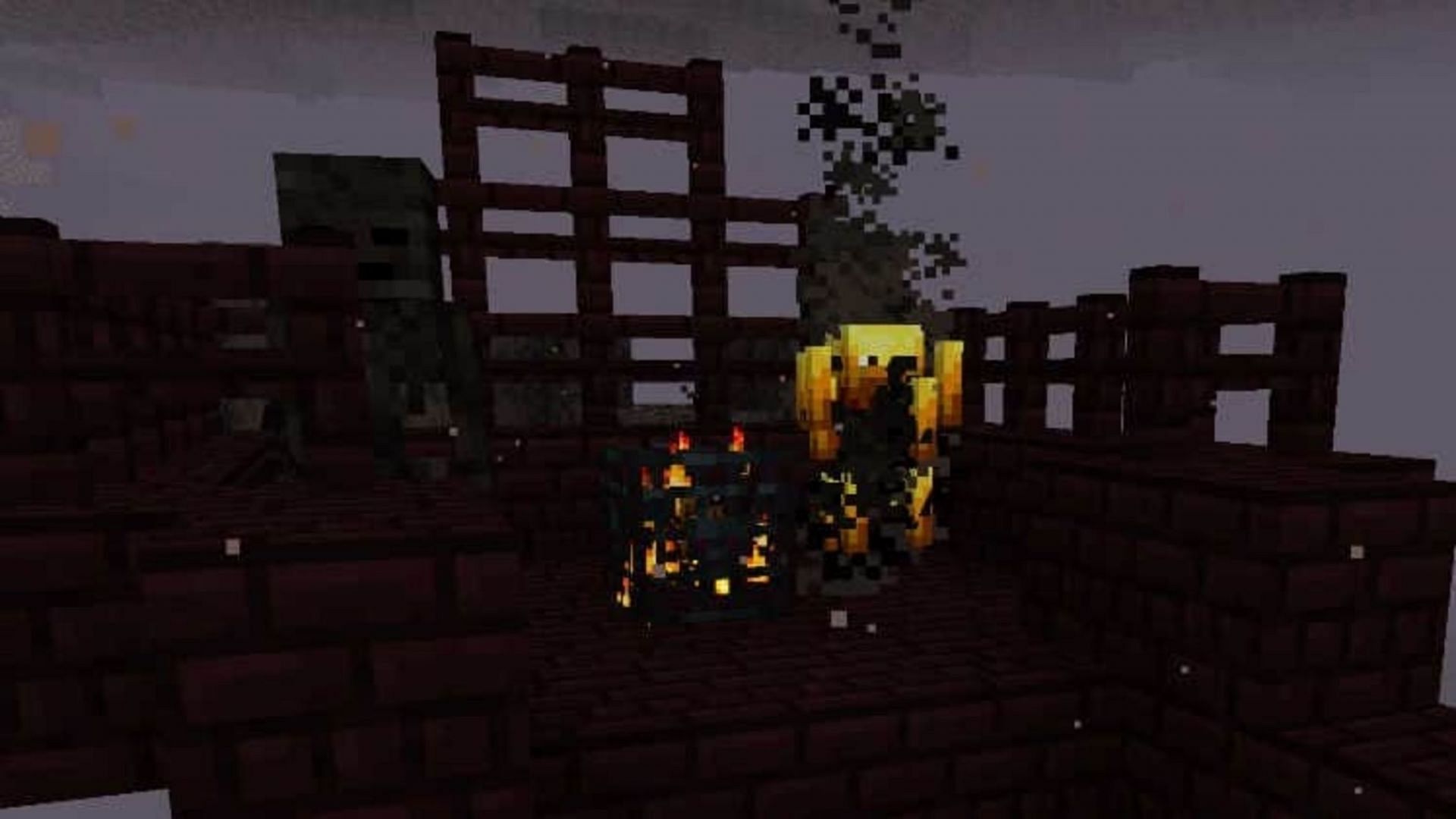 A blaze spawner found within a Nether fortress (Image via Mojang)
