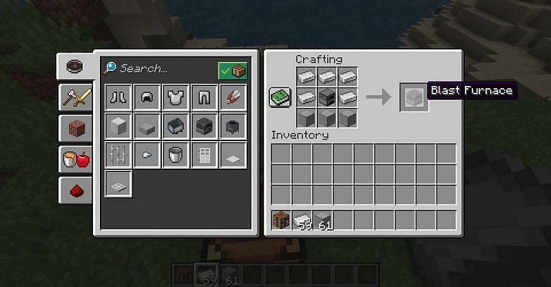 The crafting recipe for a blast furnace in Minecraft. (Image via Minecraft)
