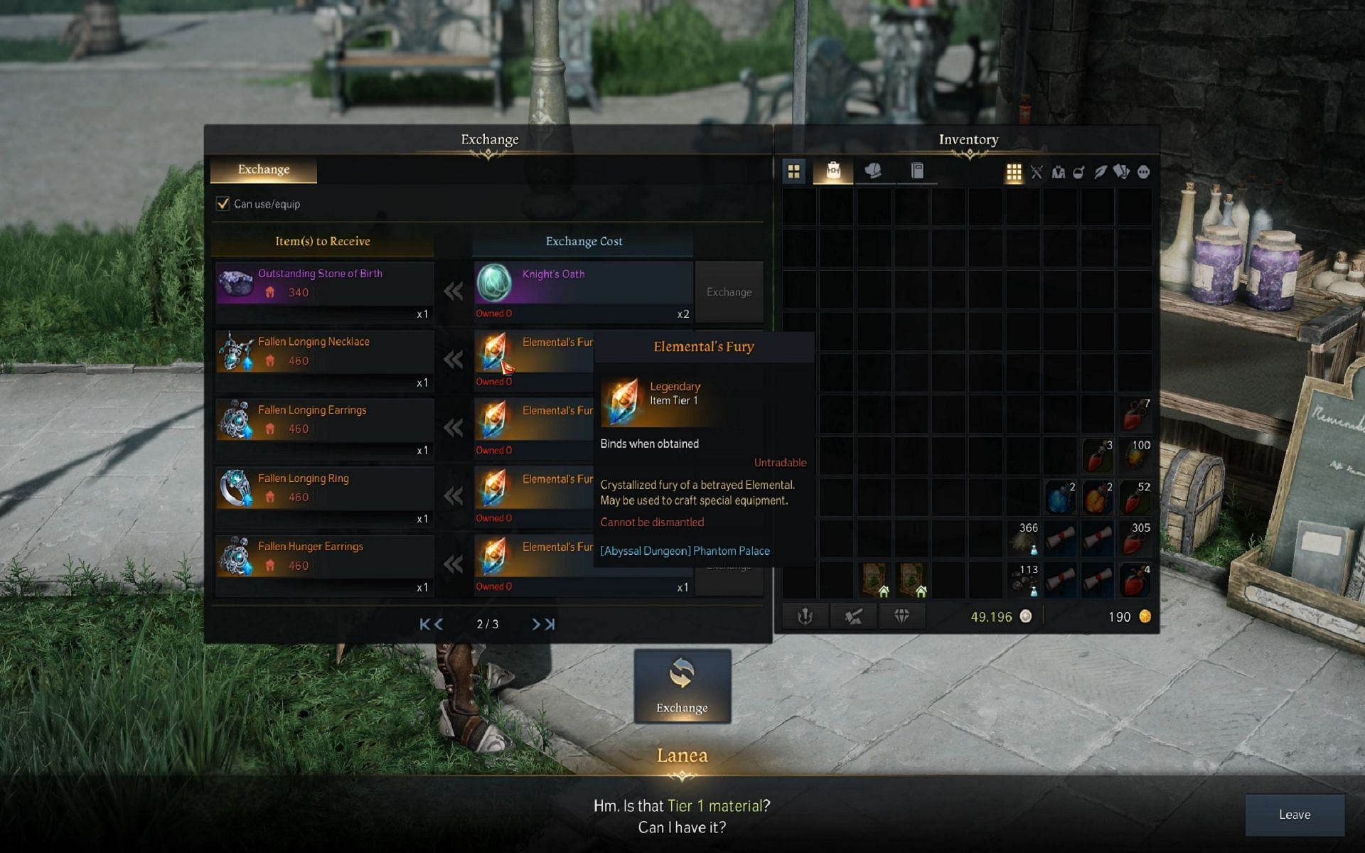 A player spending Elemental&rsquo;s Fury in Lost Ark (Image via Bue/YouTube)