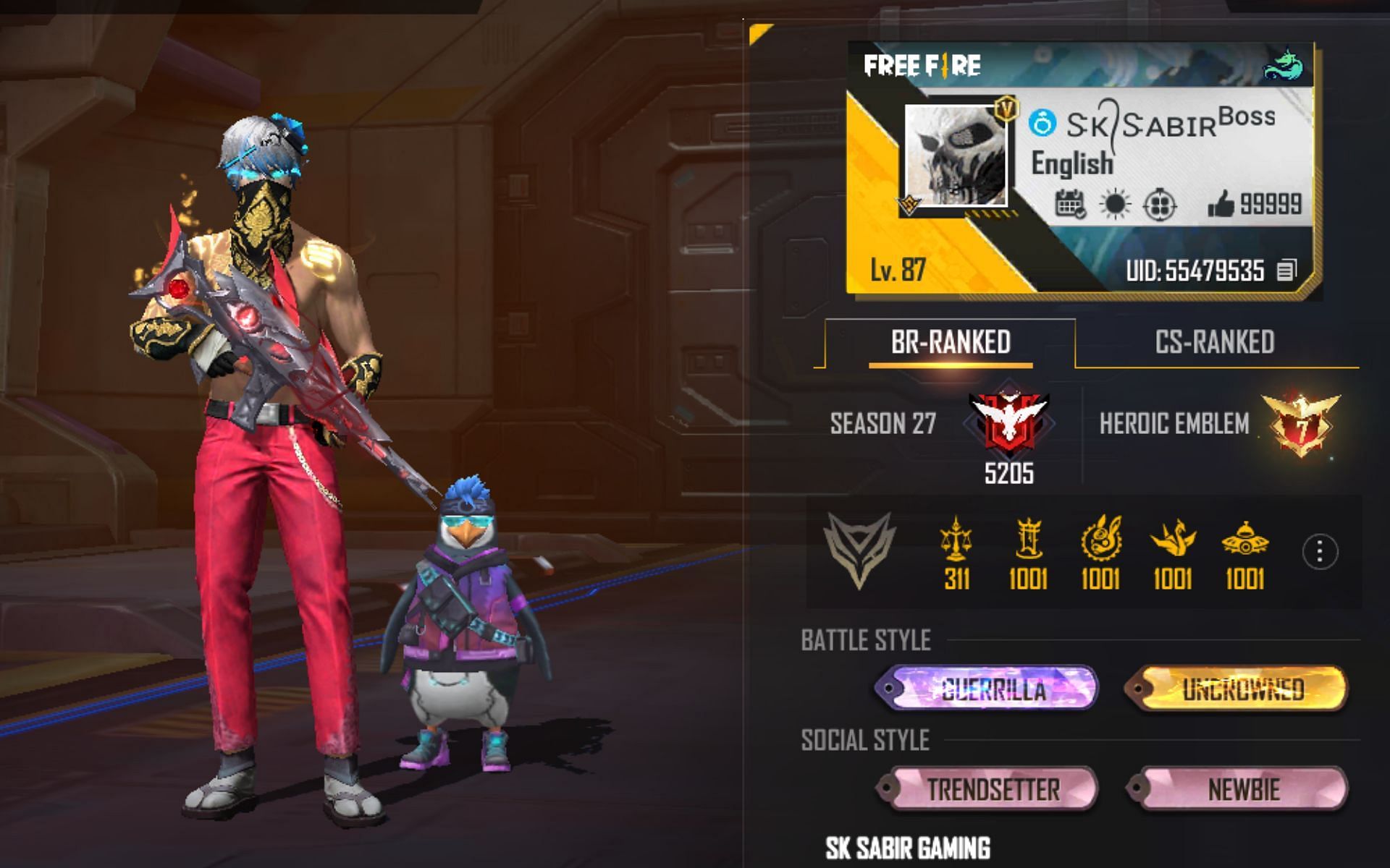 SK Sabir Boss Free Fire ID real name stats K/D ratio and monthly SK Sabir Boss Free Fire ID real name stats K/D ratio and monthly