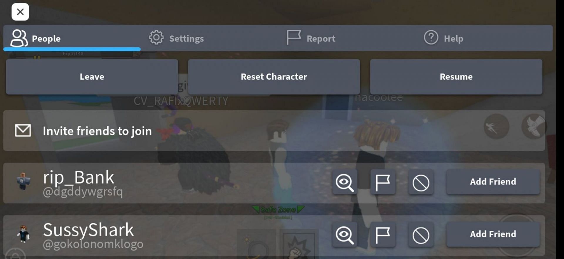 Blocking others on mobile (Image via Roblox)
