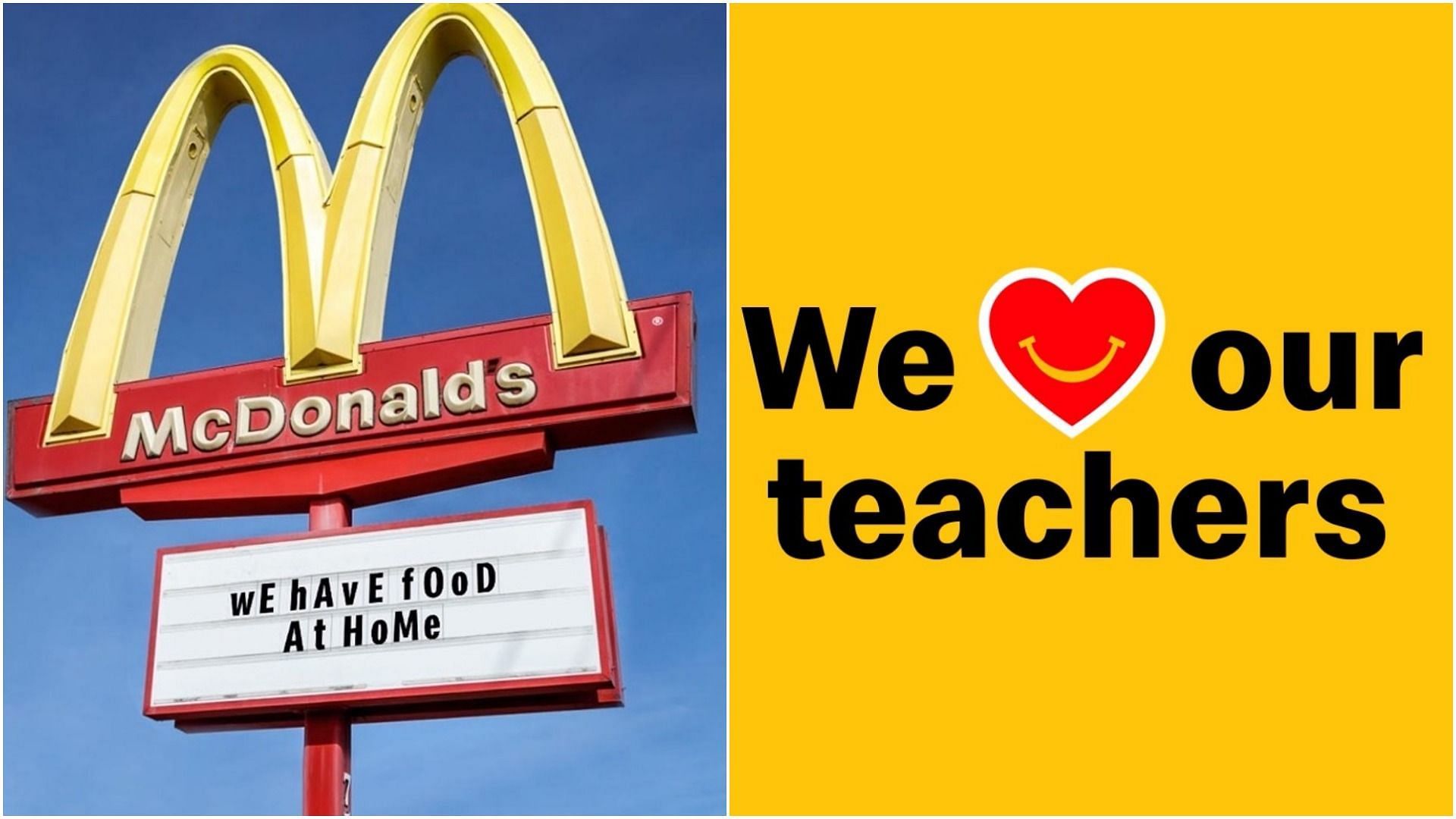 McDonald&#039;s is celebrating Teacher Appreciation Week by providing free beverages to teachers (Image via @mcdonalds/Instagram and @GCS2020/Twitter)