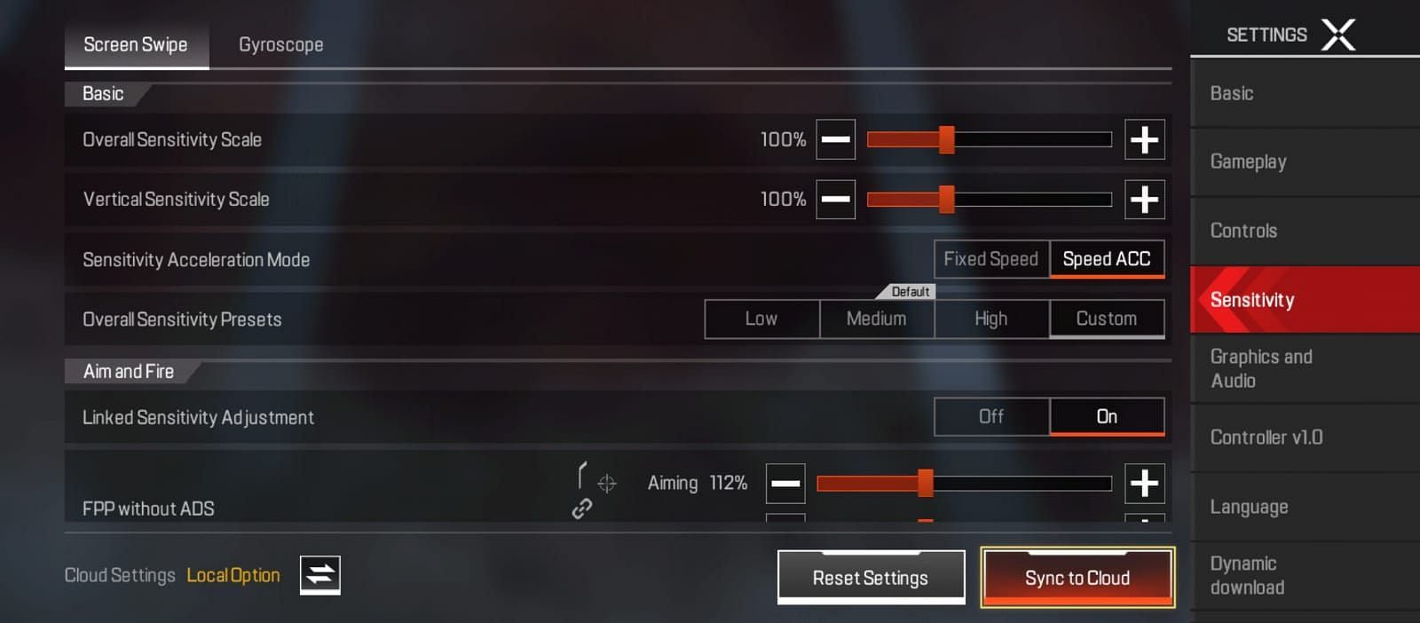 Sensitivity settings in the game should be changed as per playstyle (Image via Apex Legends Mobile)