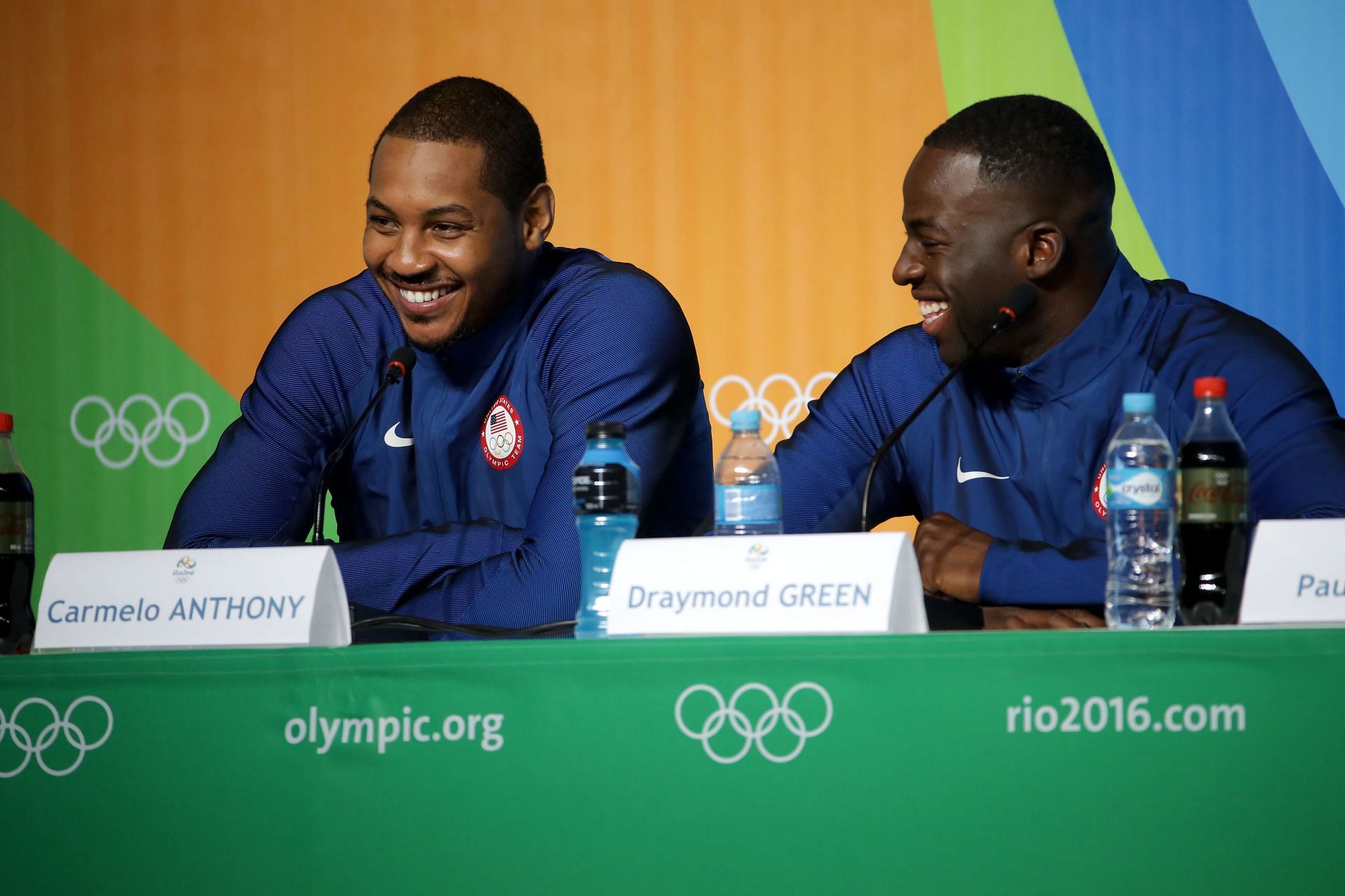 Carmelo Anthony, left, and Draymond Green representing Team USA