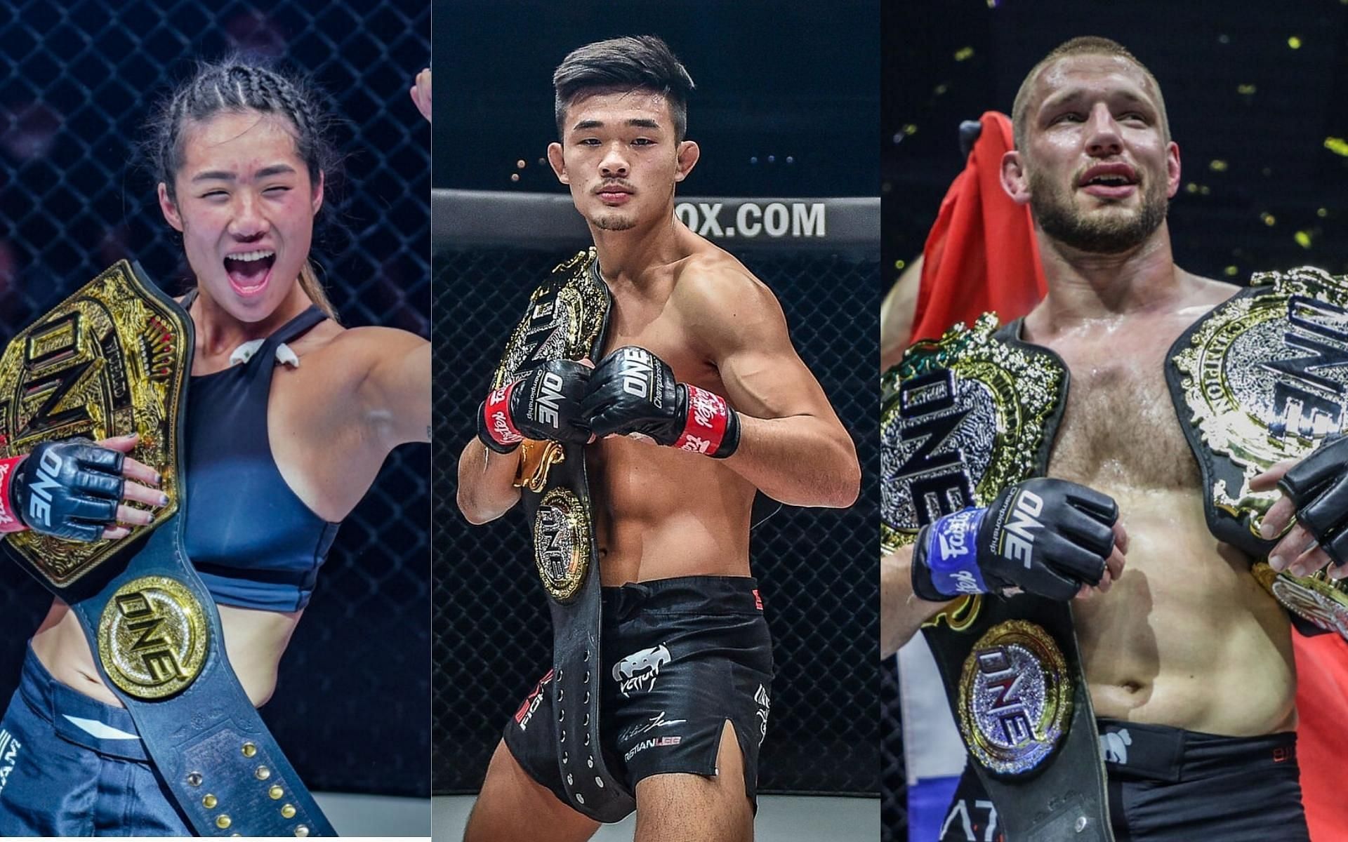 Former ONE lightweight world champion Christian Lee (middle) named his sister Angela Lee (left) and Reinier de Ridder (right) as the two ONE Championship fighters who impressed him the most this year. (Images courtesy of ONE Championship)
