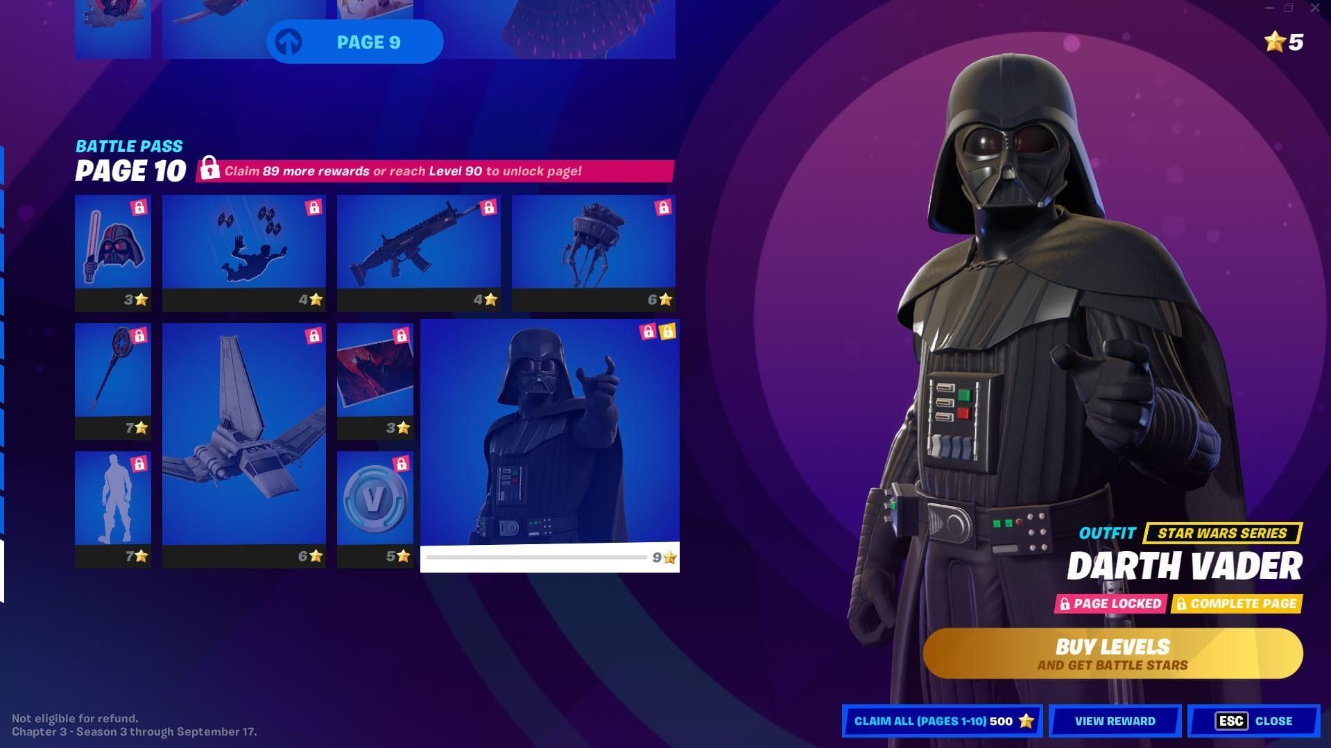 Darth Vader requires a lot of XP (Image via Epic Games)