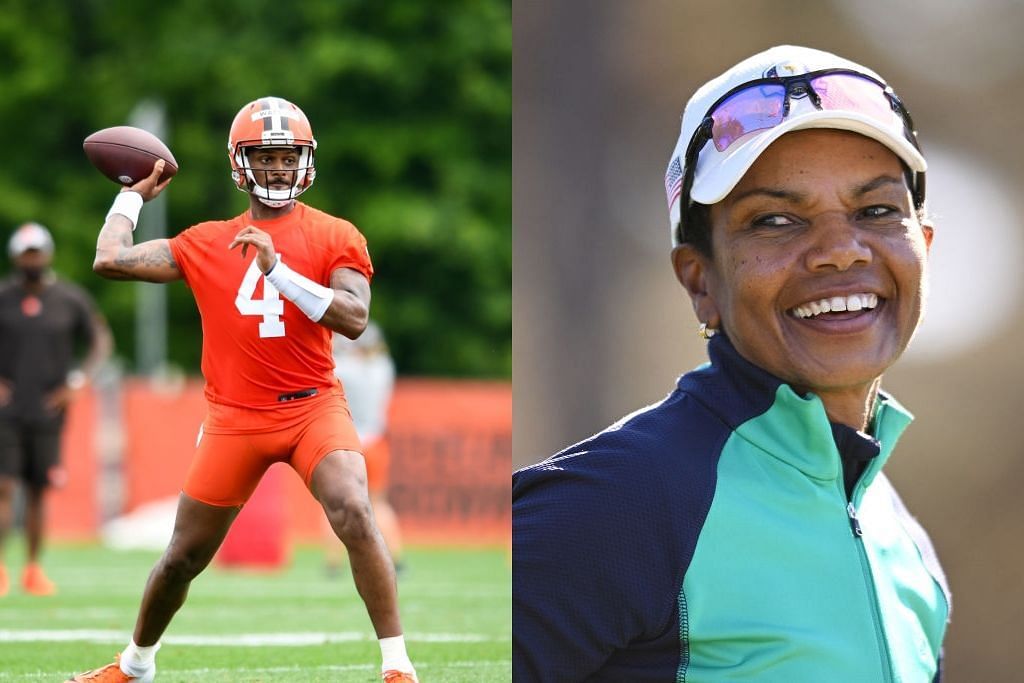 Browns QB Deshaun Watson (l) and former Secretary of State Condoleezza Rice (r). Source: Total Pro Sports