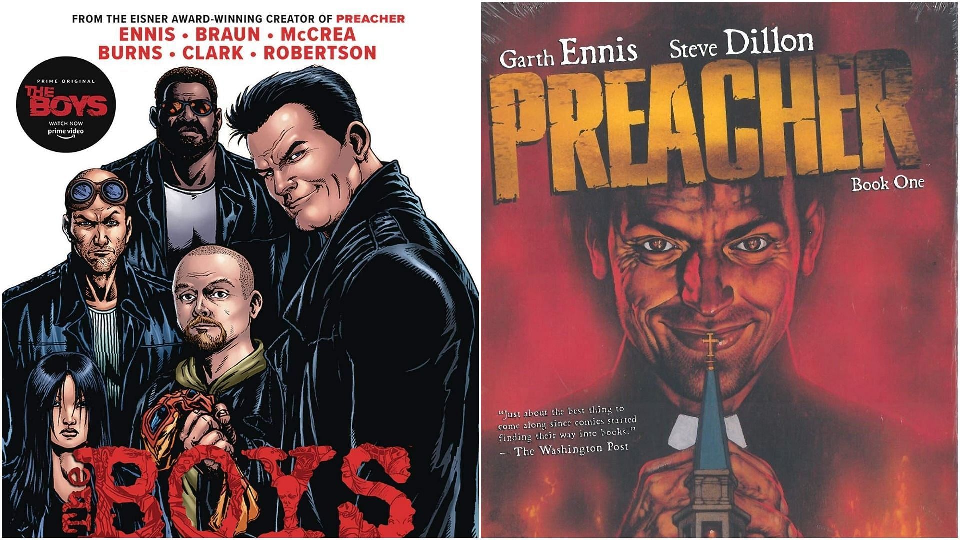 Garth Ennis&#039; The Boys and Preacher comics (Image via Dynamite Comics and Vertigo)