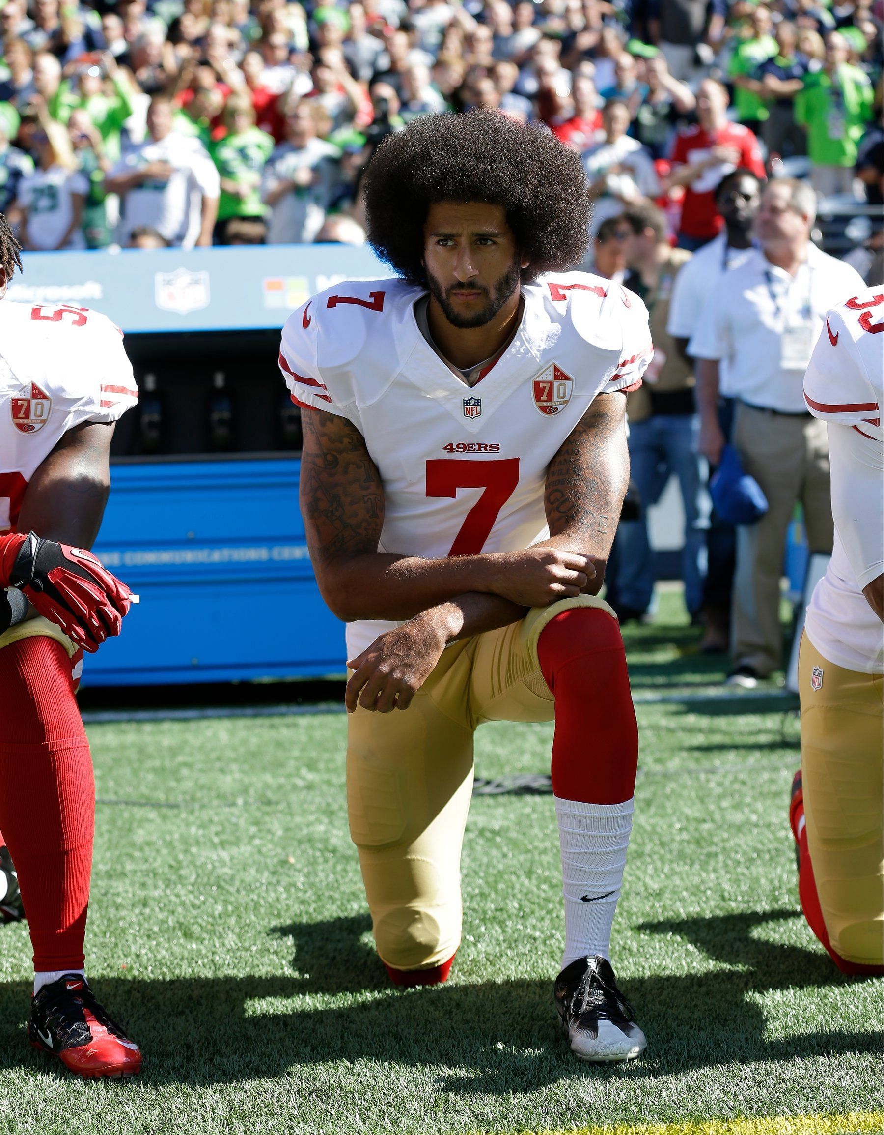 Kaepernick kneeling before a 49ers game. Source: The New York Times
