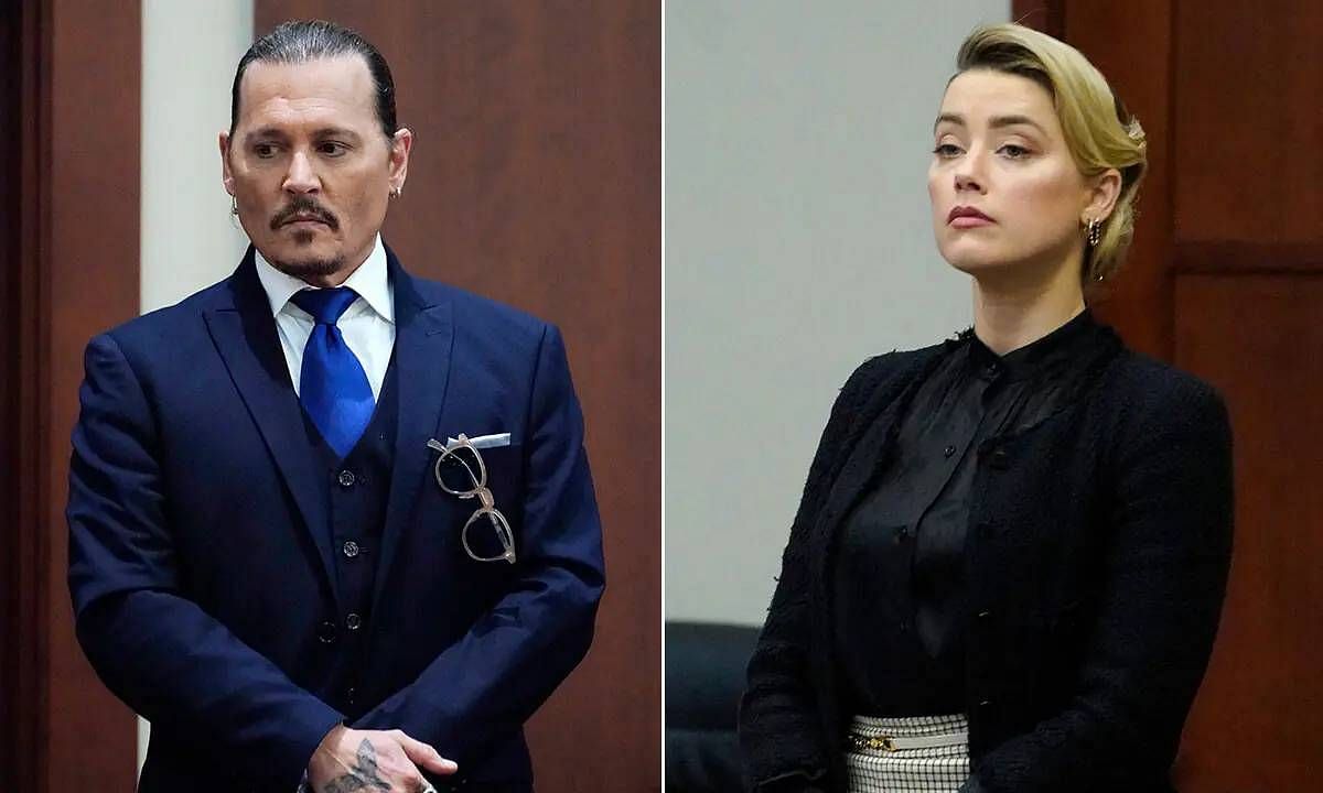 Heard and Depp in court (Image via Hello Magazine)