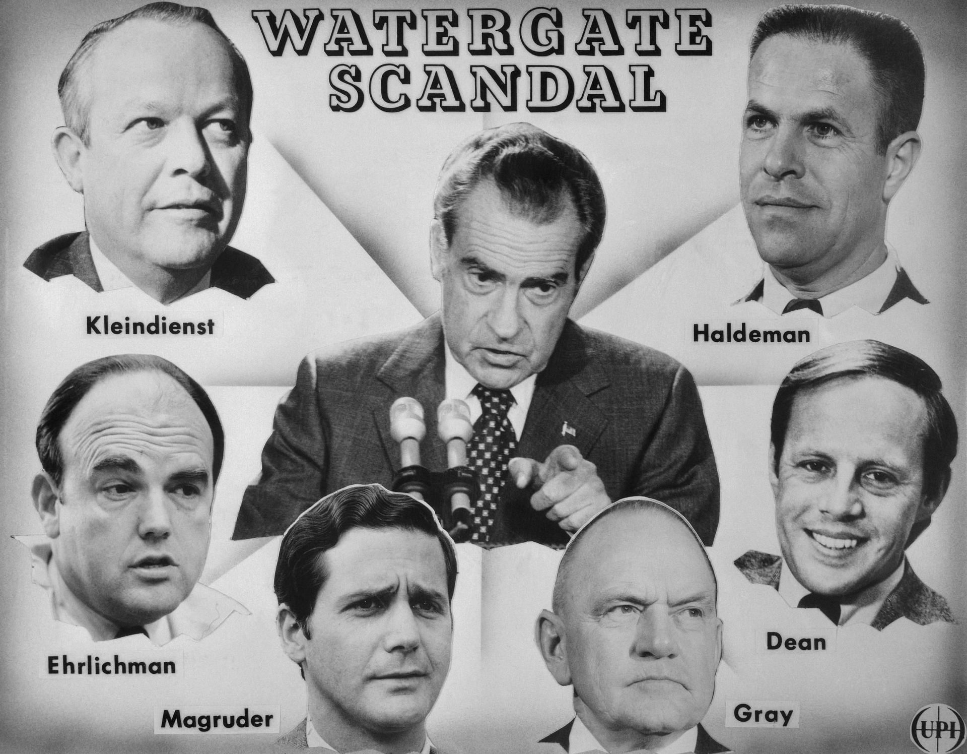 U.S. President Richard Nixon and top administration officials who resigned due to Watergate (Image via Getty)