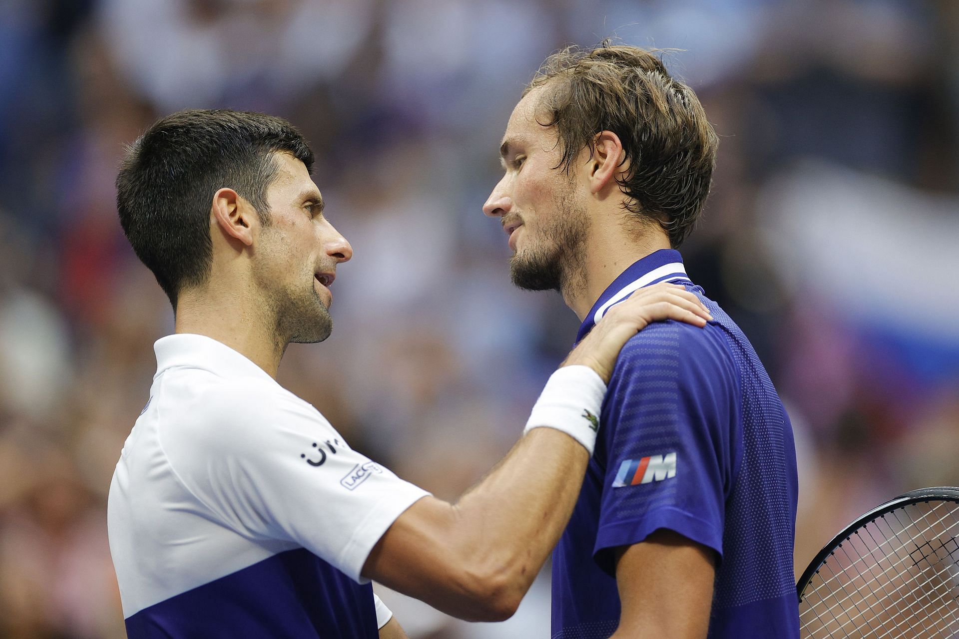 Novak Djokovic and Daniil Medvedev after the 2021 US Open final