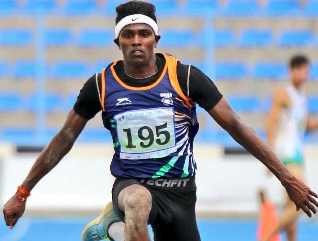 Praveen Chitravel won the gold in men&#039;s triple jump and also qualified for the 2022 CWG | Image: Twitter