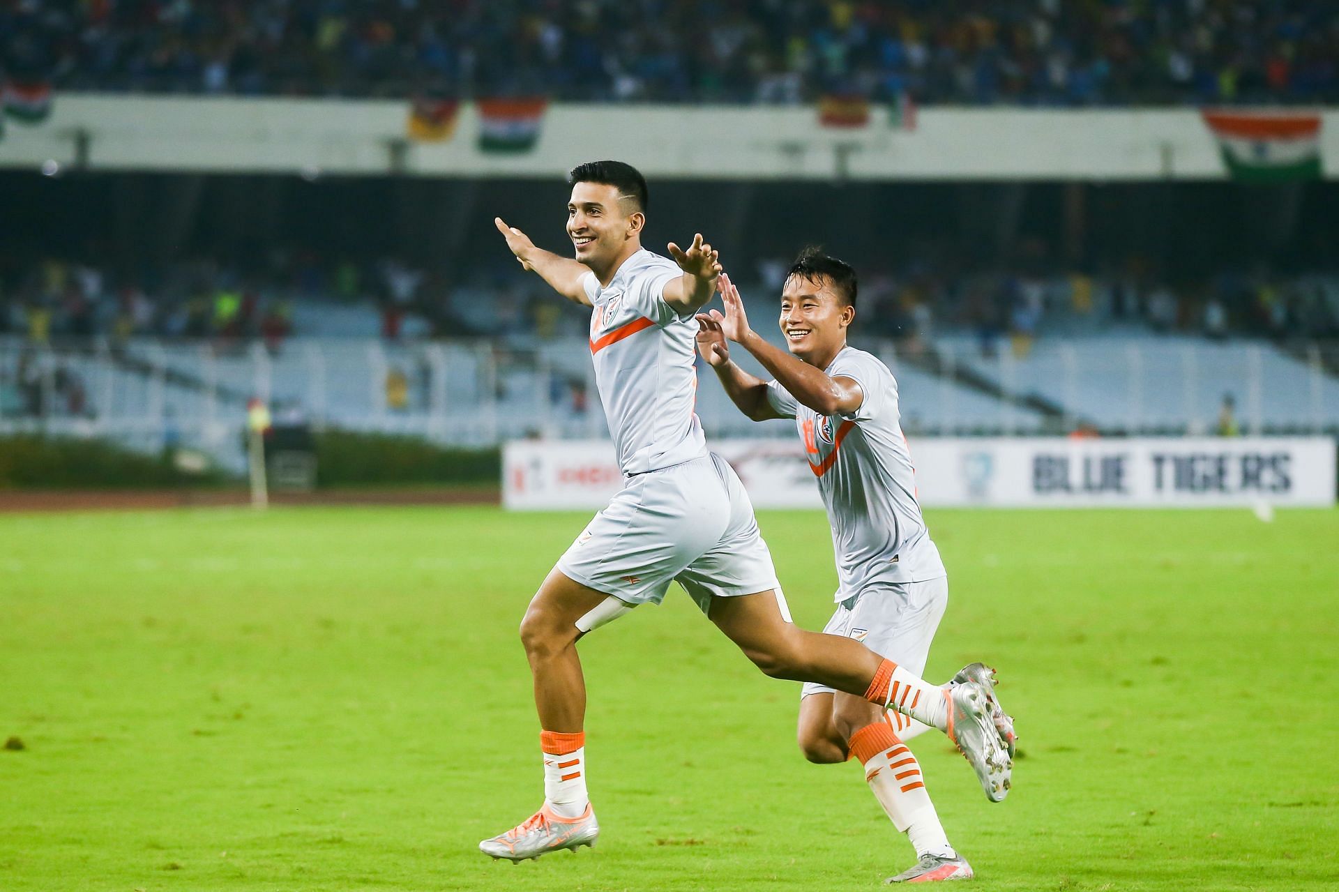 Sahal Abdul Samad celebrates his late-winner against Afghanistan in the AFC Asian Cup Qualifiers (Image Courtesy: AIFF Media)