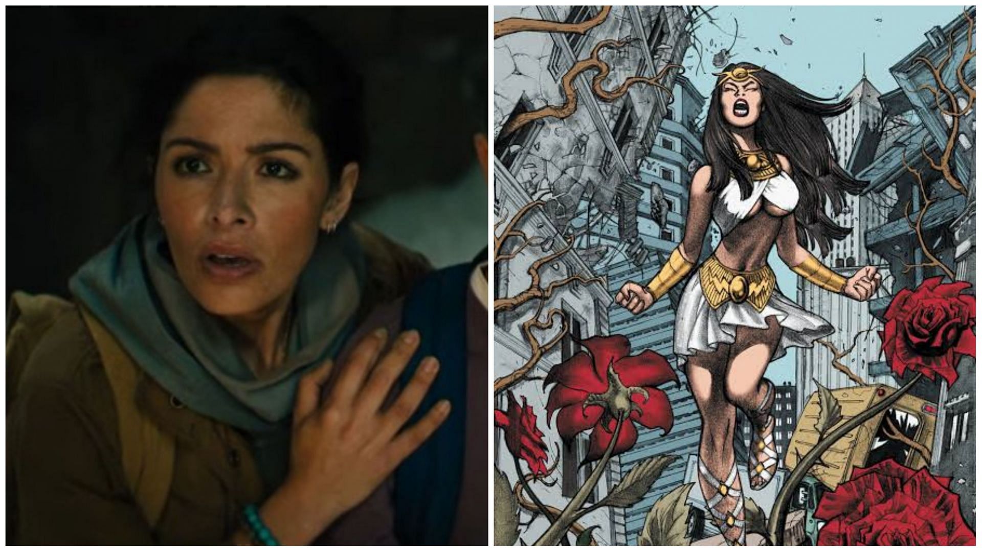 Adrianna Tomaz in live-action and comics (Images via Warner Bros Pictures and DC Comics)