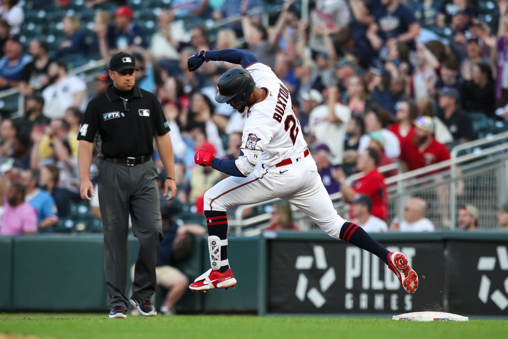 Byron Buxton of the Minnesota Twins celebrates a home run against the New York Yankees.