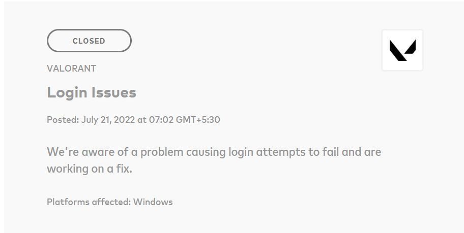 Server down due to VAL 19 Error Code (Image via Riot Games)
