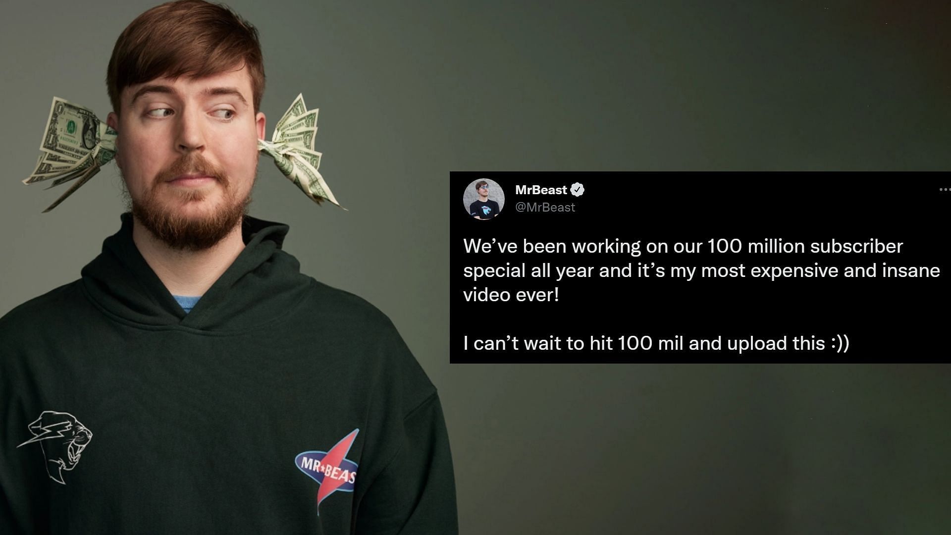 MrBeast announces his upcoming video for 100 million subscriber celebration (Image via MrBeast/Twitter)