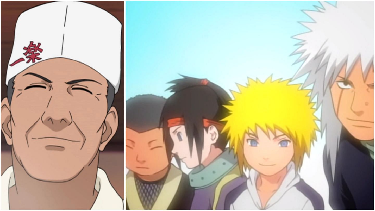 Bild Von Teuchi Und Team Jiraiya, Auf Dem Der Student Ganz Links Dem Ramen-Ladenbesitzer Ähnelt (Bilder Von Masashi Kishimoto/Shueisha, Naruto)
