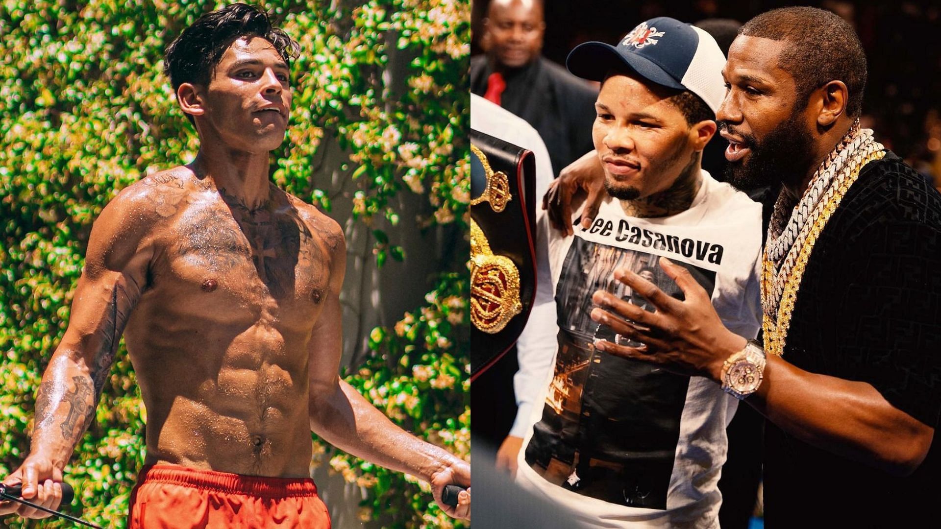 From left to right: Ryan Garcia, Gervonta Davis, and Floyd Mayweather [Images Credits: @kingryan and @gervontaa on Instagram]
