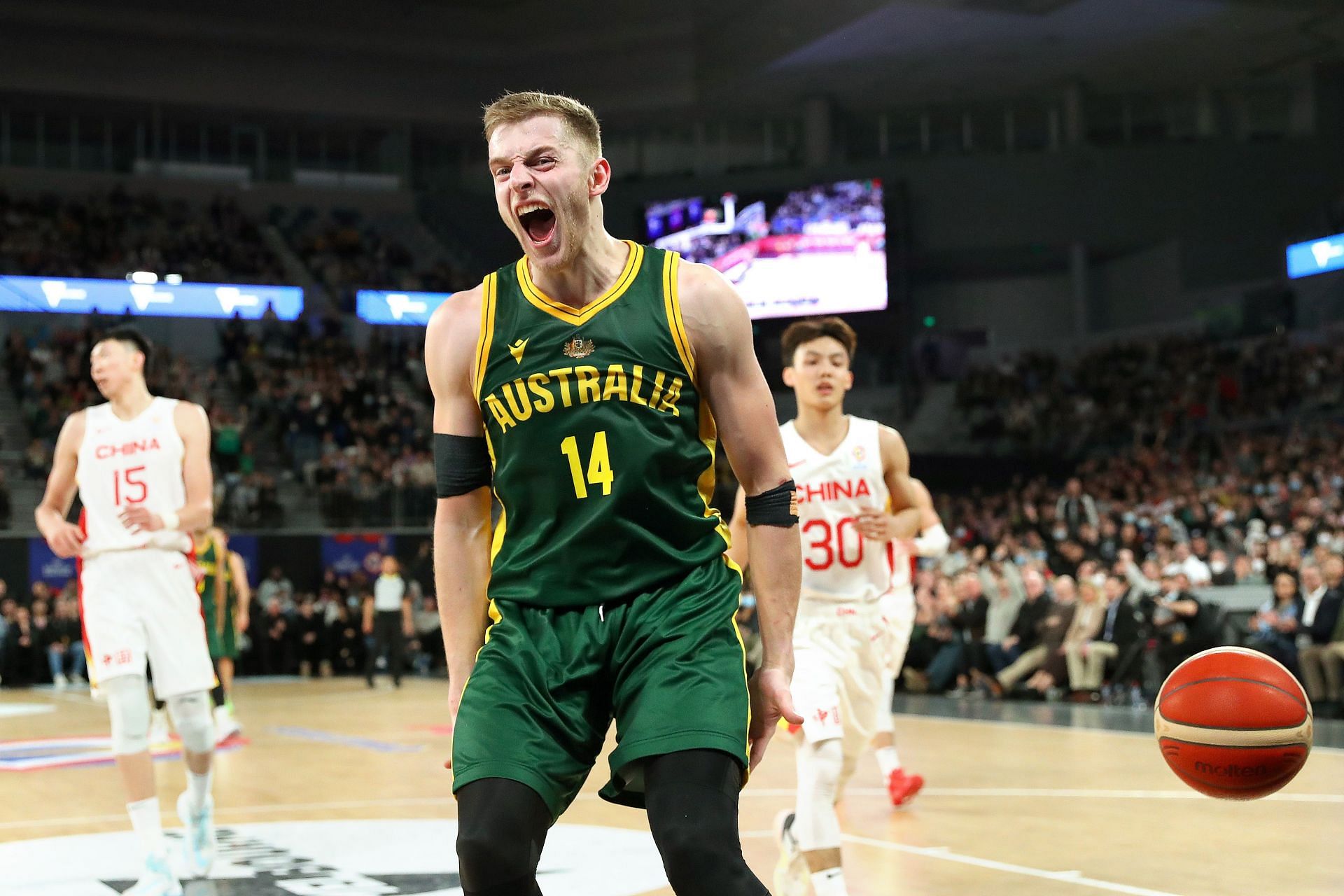 Jack White of Australia against China in the 2022 FIBA World Cup Asian Qualifiers