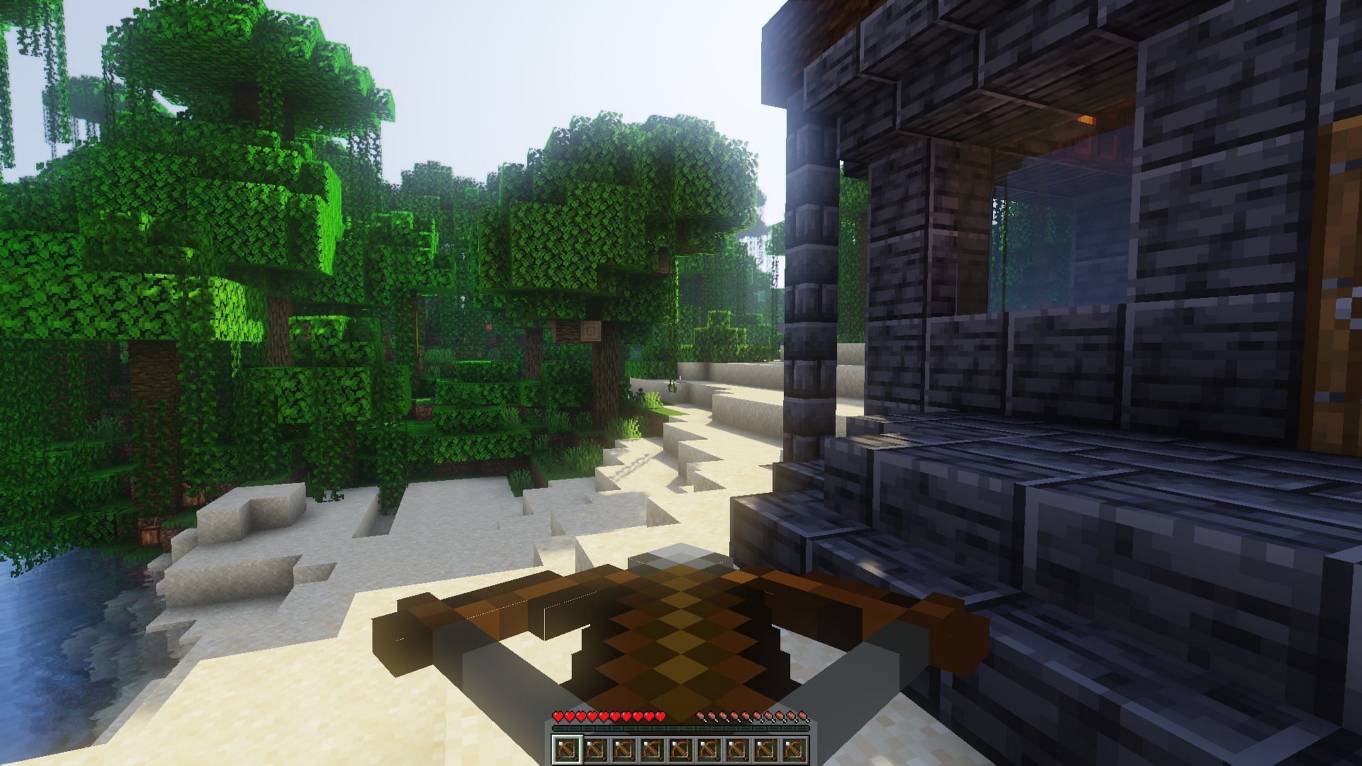 An example of a player with a hotbar full of loaded crossbows (Image via Minecraft/Mojang)