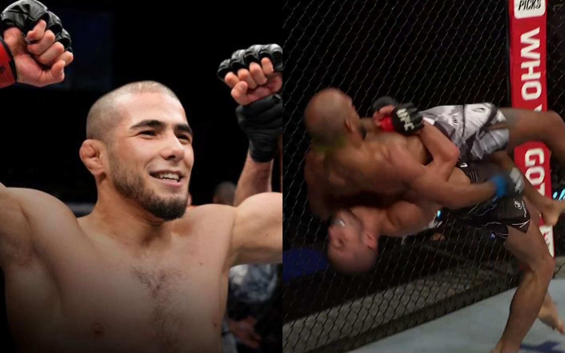 Muhammad Mokaev (left. Image credit: UFC.com), Mokaev vs. Charles Johnson (right)