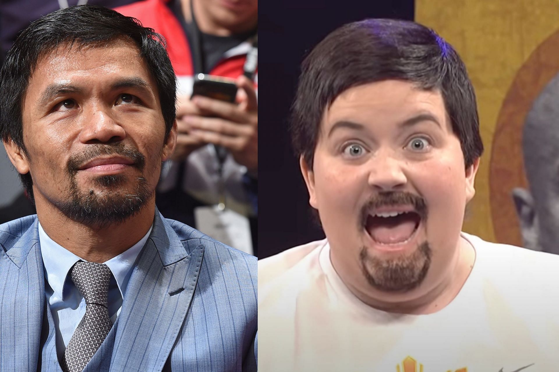 Manny Pacquiao (L) and Aidy Bryant (R) [Courtesy:SNL&#039;s Youtube Channel]