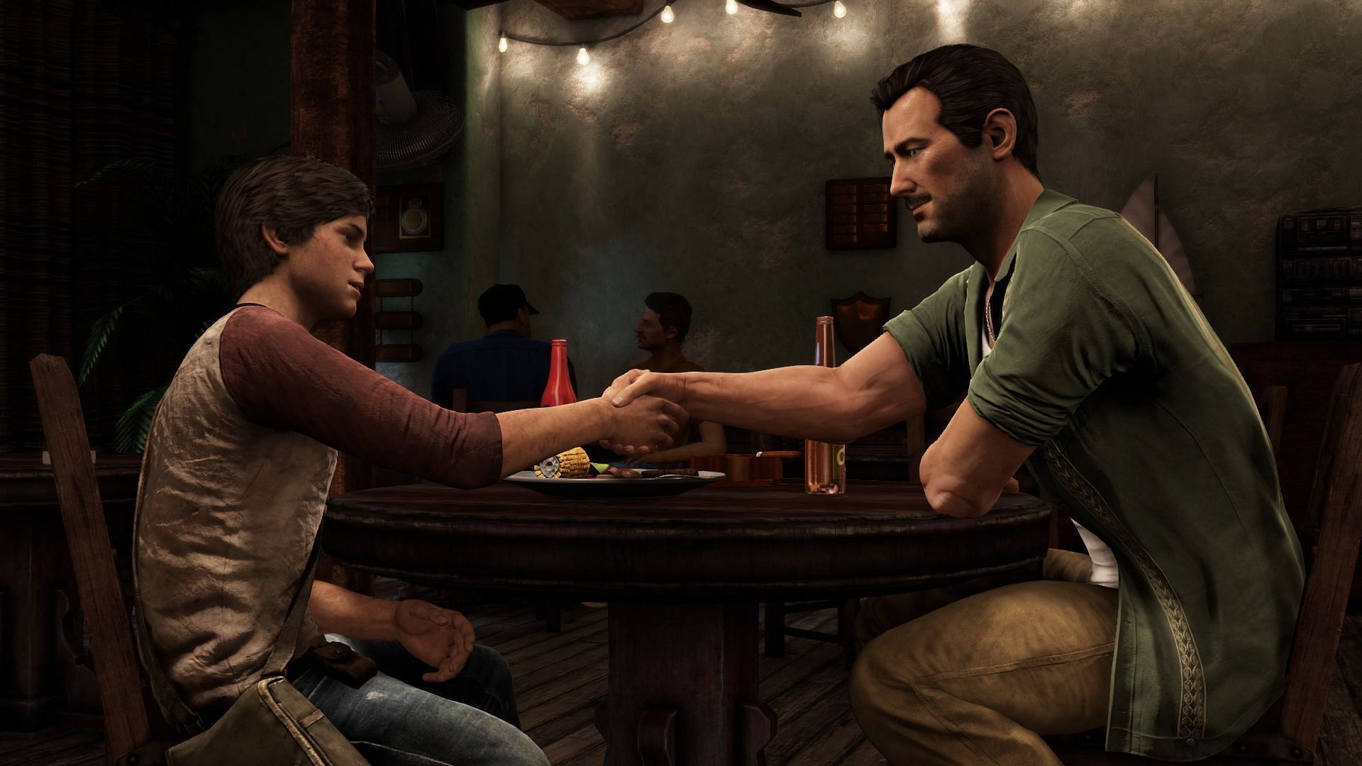 A young Nathan Drake bonds with Sully during a flashback in Uncharted 4: A Thief&#039;s End (Image via Naughty Dog)