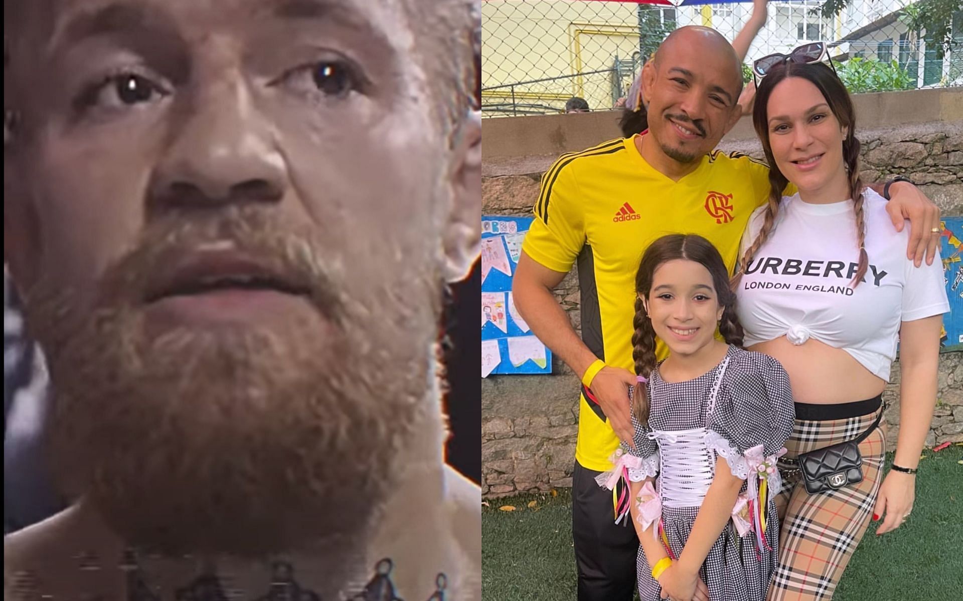 Conor McGregor (left) and Jose Aldo with his family (right) [Images courtesy of @THE MMA WANNABE YouTube and @josealdojuniorofficial Instagram]