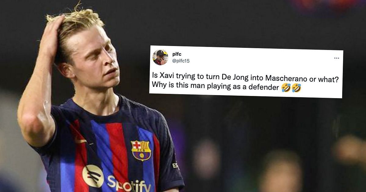 Rather play central defender than joining Manchester United", "Xavi trying  to turn De Jong into Mascherano" – Barcelona fans can't believe Xavi made  Frenkie de Jong play in defense