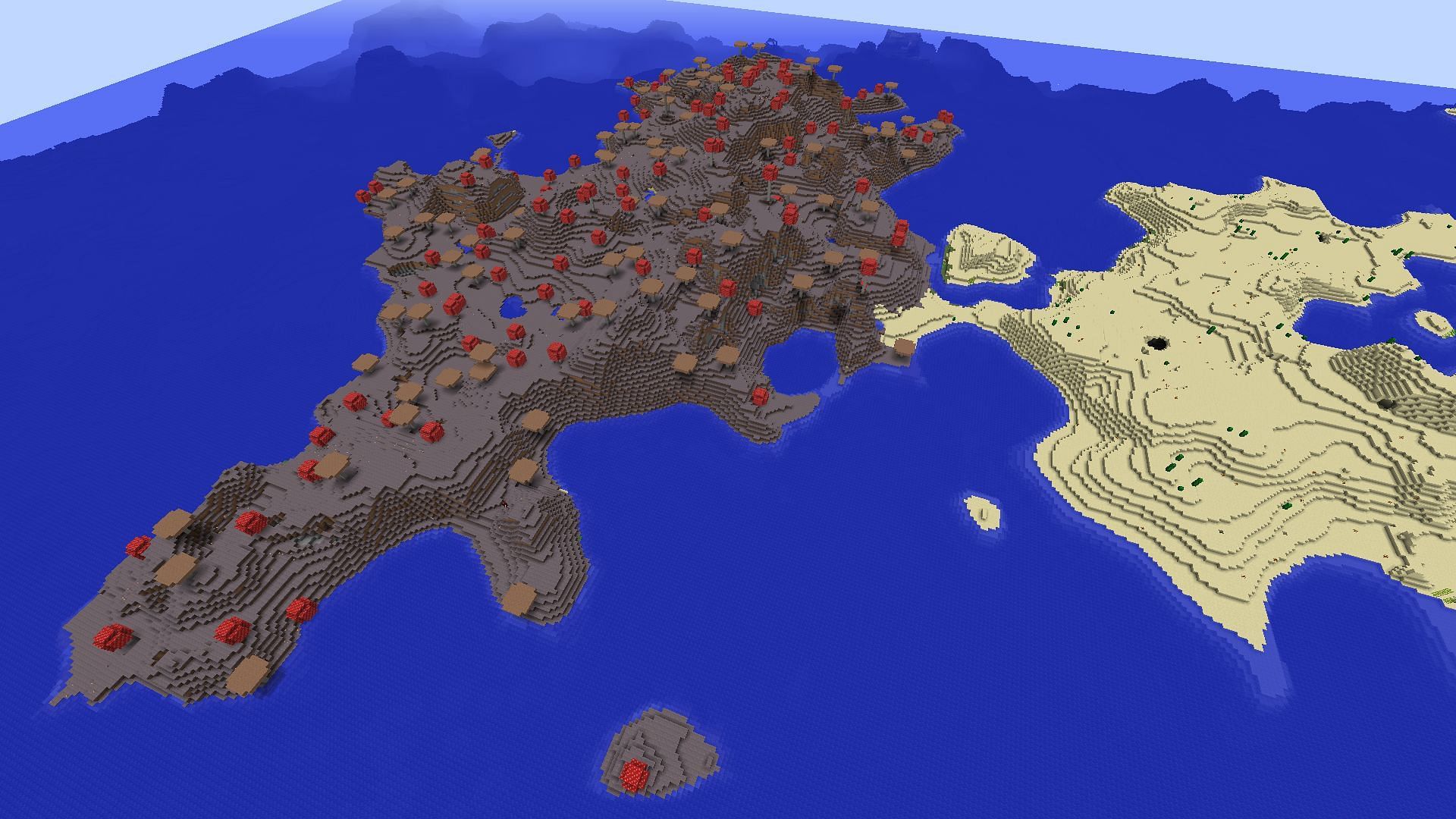 A moderately sized mushroom biome seen from above (Image via Minecraft)