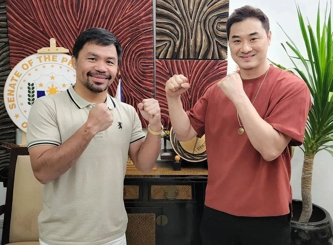 Manny Pacquiao (left) faces South Korean YouTuber DK Yoo in an exhibition on December 10, 2022. (Photo from @dkyoowcs Instagram)