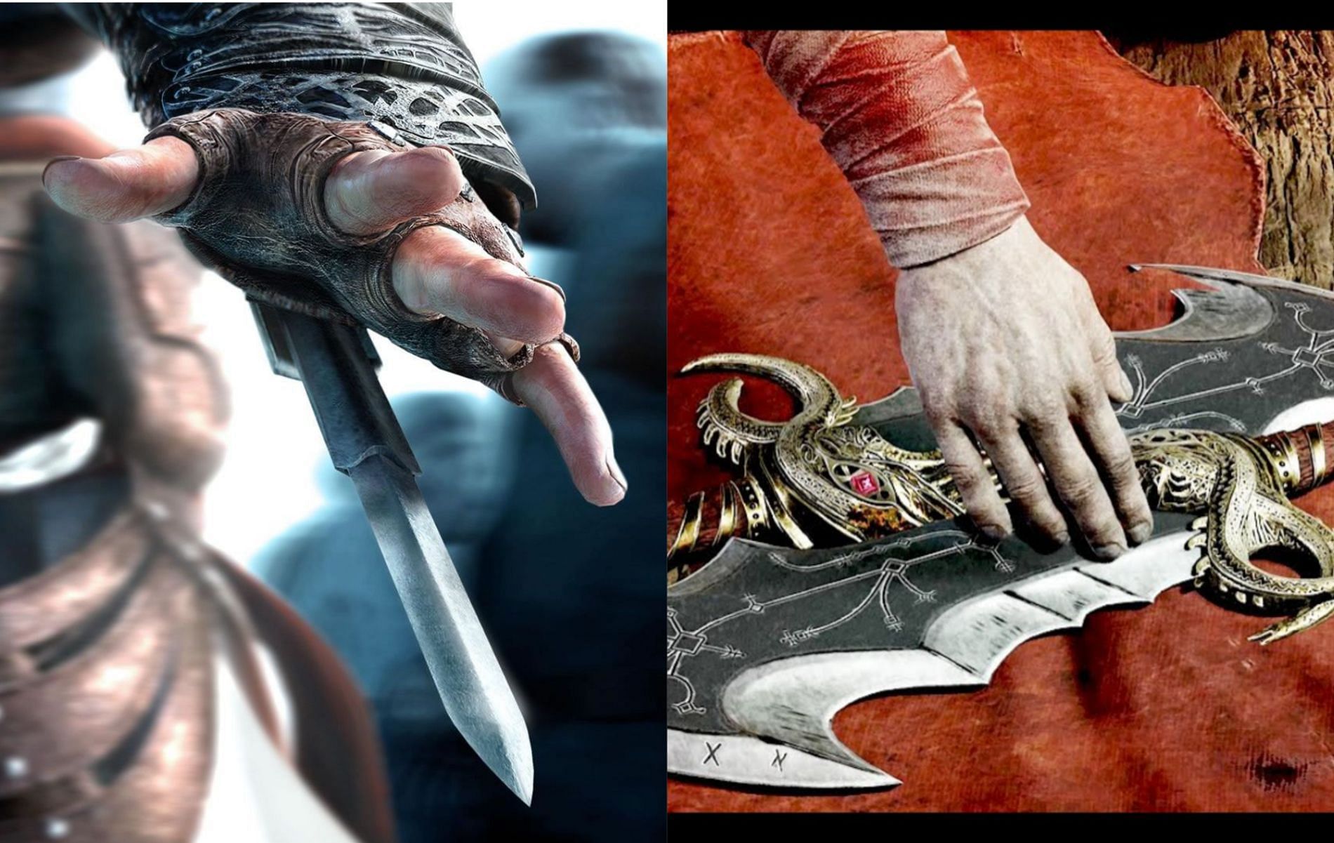 The coolest weapons in video games (Images via Assassin&#039;s Creed and God of War)