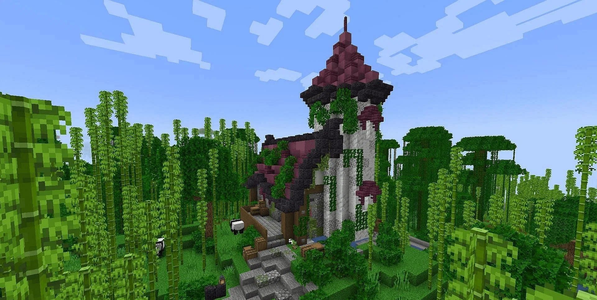 This medieval-style fantasy house still fits in well in a jungle (Image via u/Deogamer25/Reddit)