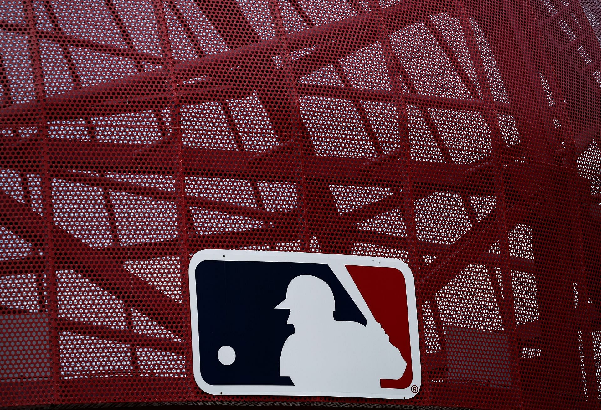 Major League Baseball logo at Angels Stadium in Anaheim, California