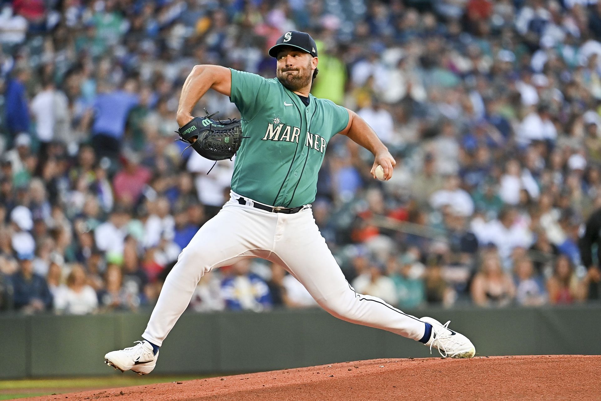 Robbie Ray of the Seattle Mariners pitching against the Los Angeles Angels