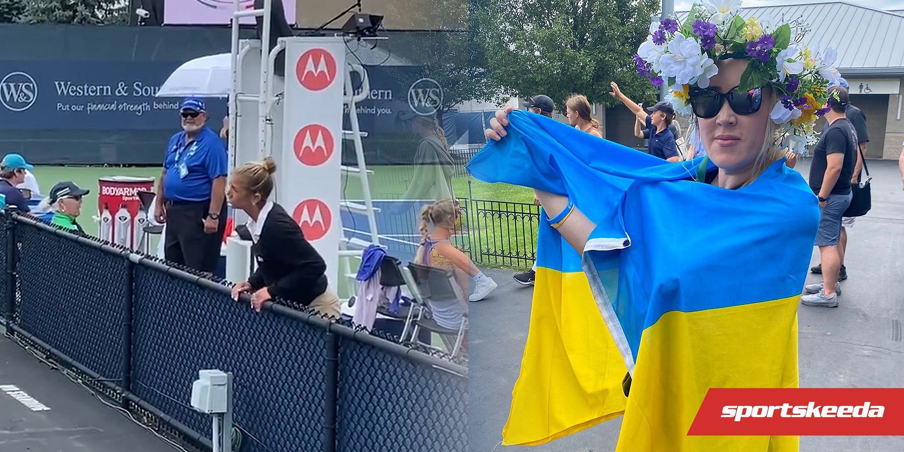 Lola (R) is the spectator with the Ukraine flag who was ousted from the venue