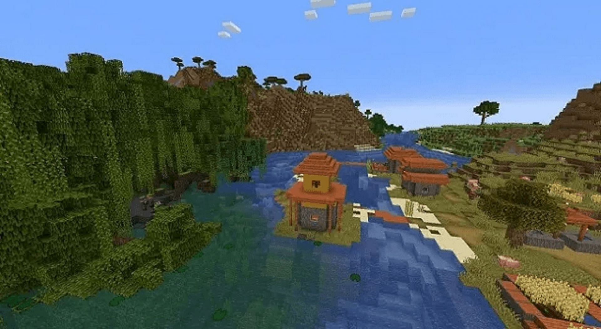 A savannah village flush with a mangrove swamp (Image via Mojang)