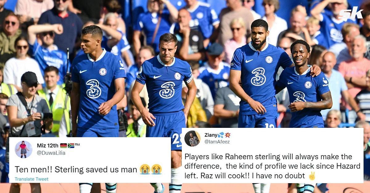 Twitter Reacts As Raheem Sterling Brace Guides 10 Man Chelsea To Nervy 2 1 Win Over Leicester