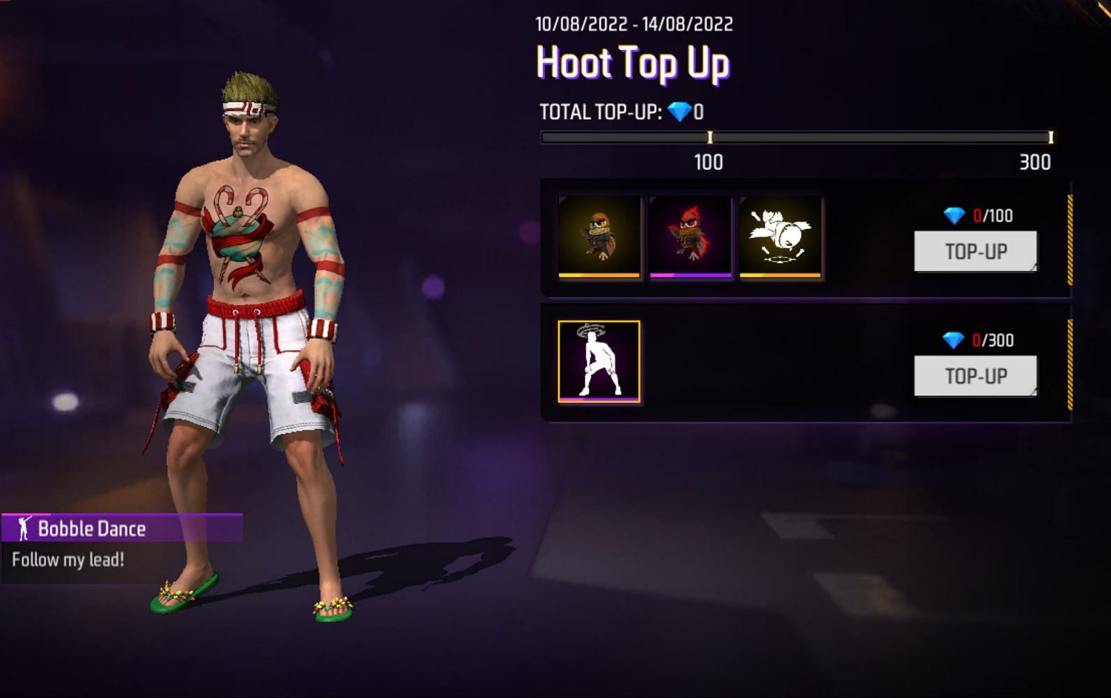 As recompensas no novo evento de recarga (Imagem via Garena)