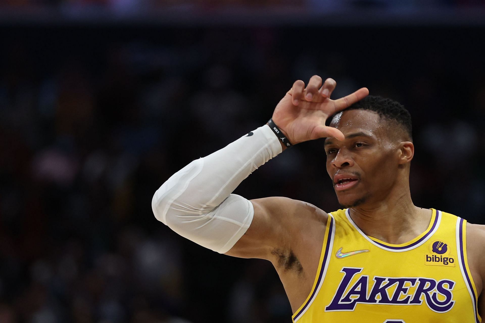 Russell Westbrook of the LA Lakers in action against the Washington Wizards