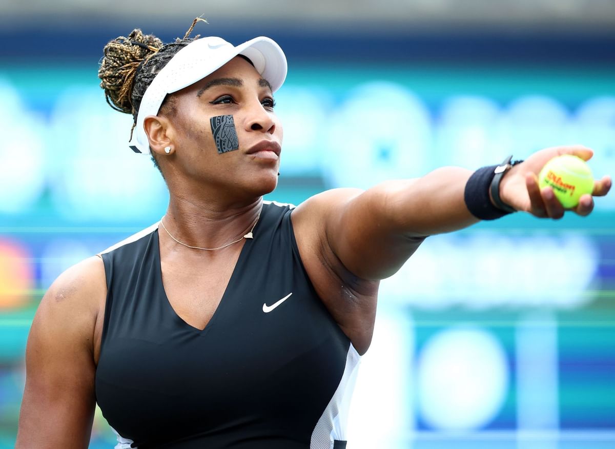 Why is Serena Williams wearing black tape on her face at the Canadian