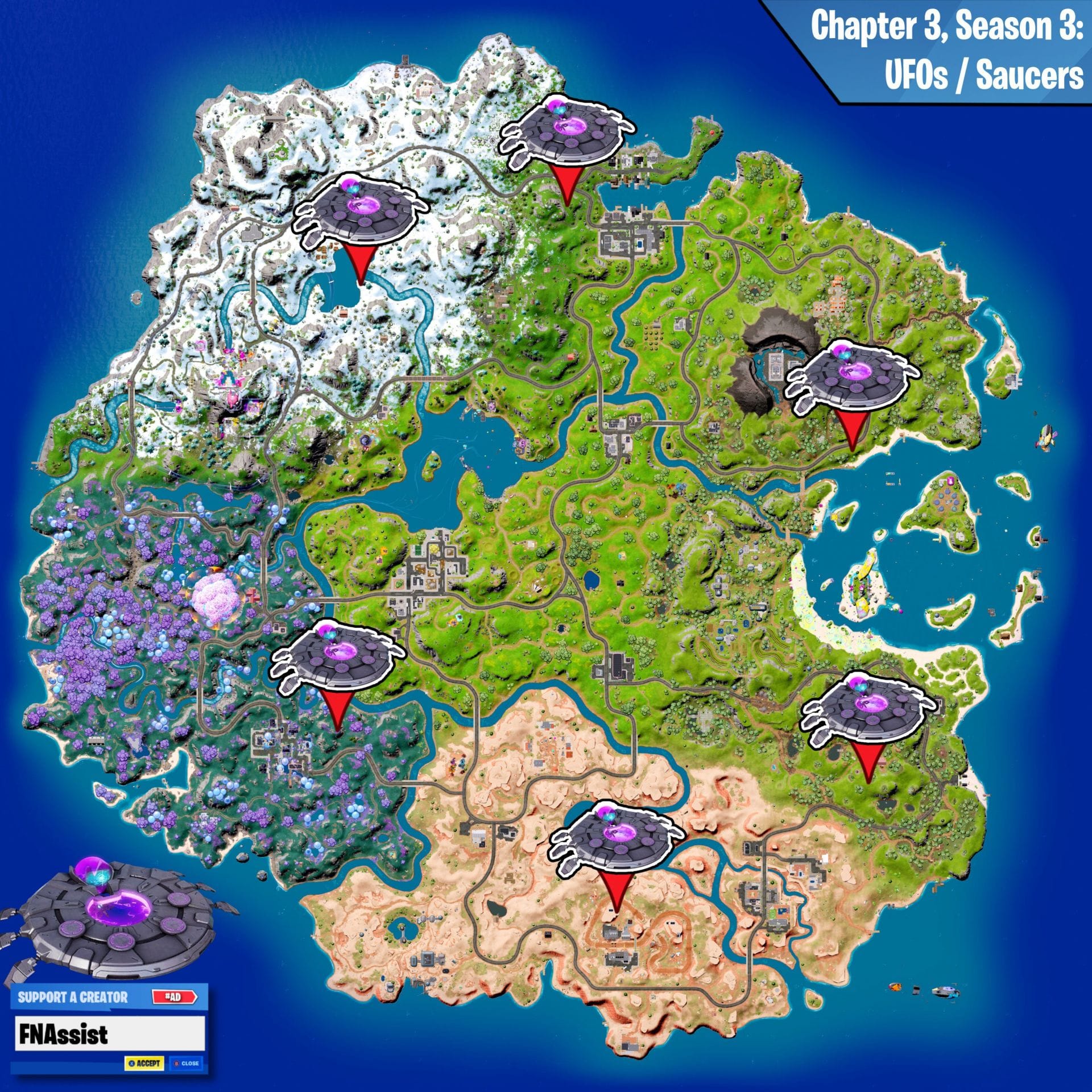 Fortnite Where to find UFOs in Chapter 3 Season 3