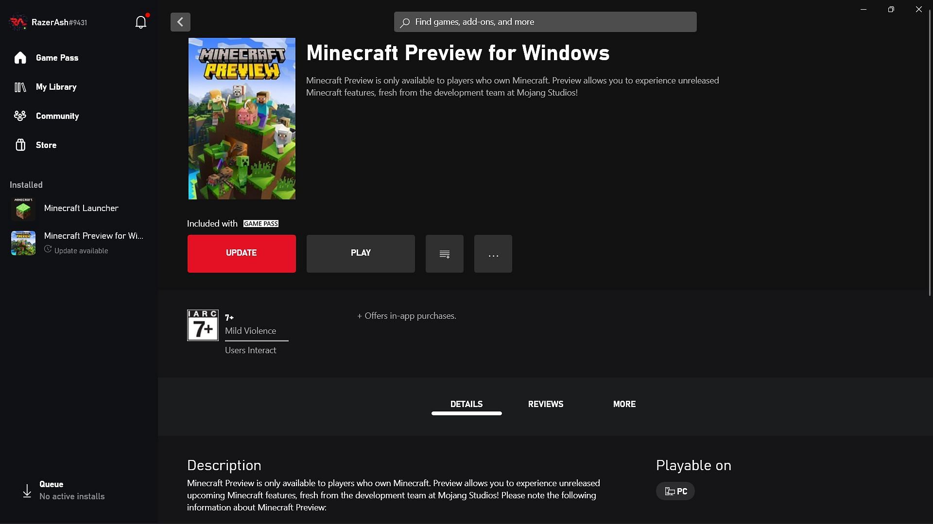 Press the update or install button to get the latest Minecraft beta 1.19.30.22 (Image via Sportskeeda)