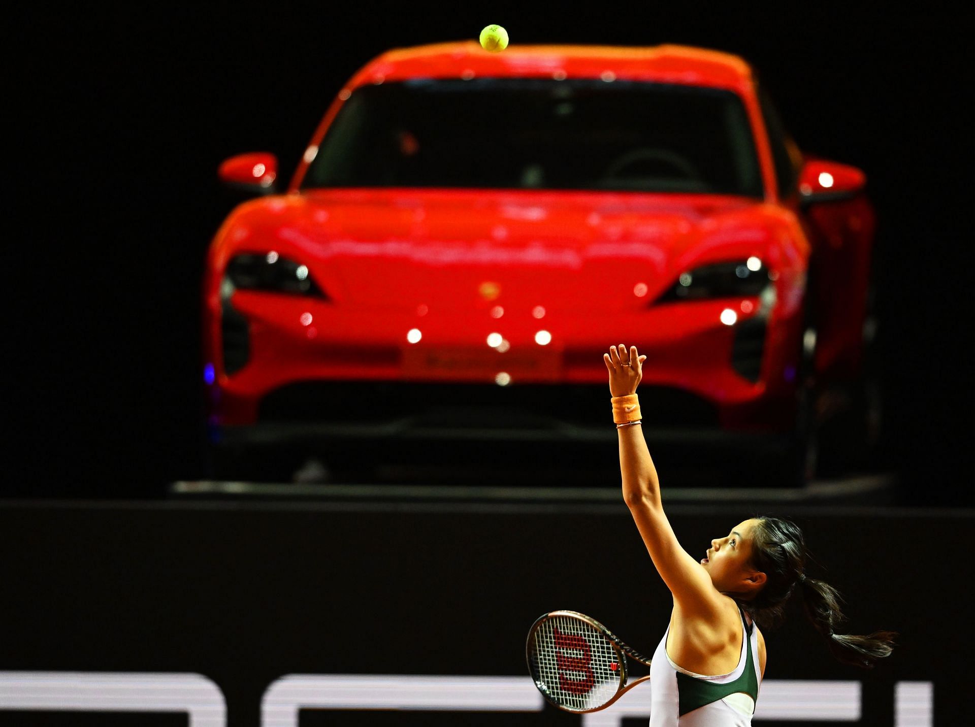 Emma Raducanu in action at the Porsche Tennis Grand Prix Stuttgart 2022