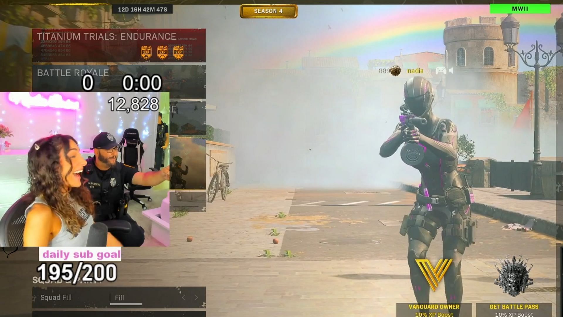 Swatting goes good as cool cop starts hype train in chat (Image via Nadia/Twitch)